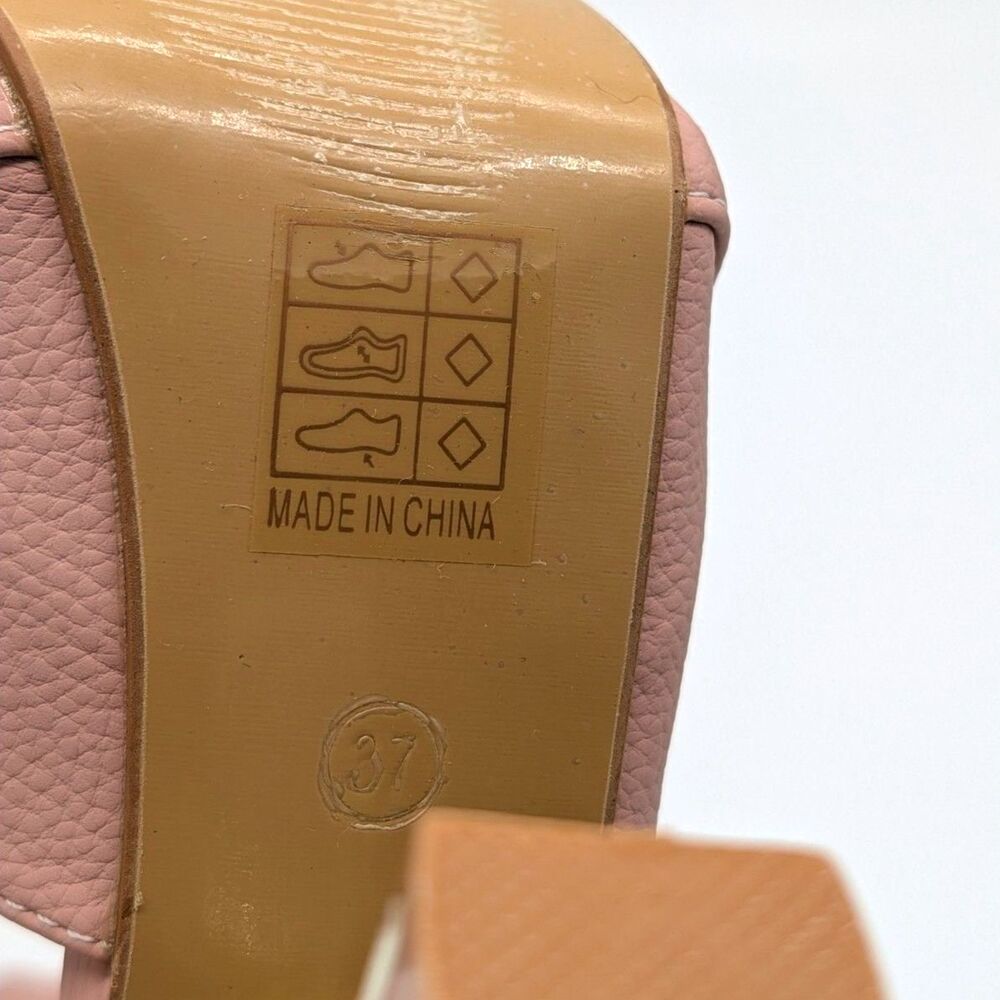 Women's Blush Pink Platform Block Heel Sandals Ankle Strap Open Toe Pumps US 6.5 - Picture 7 of 8